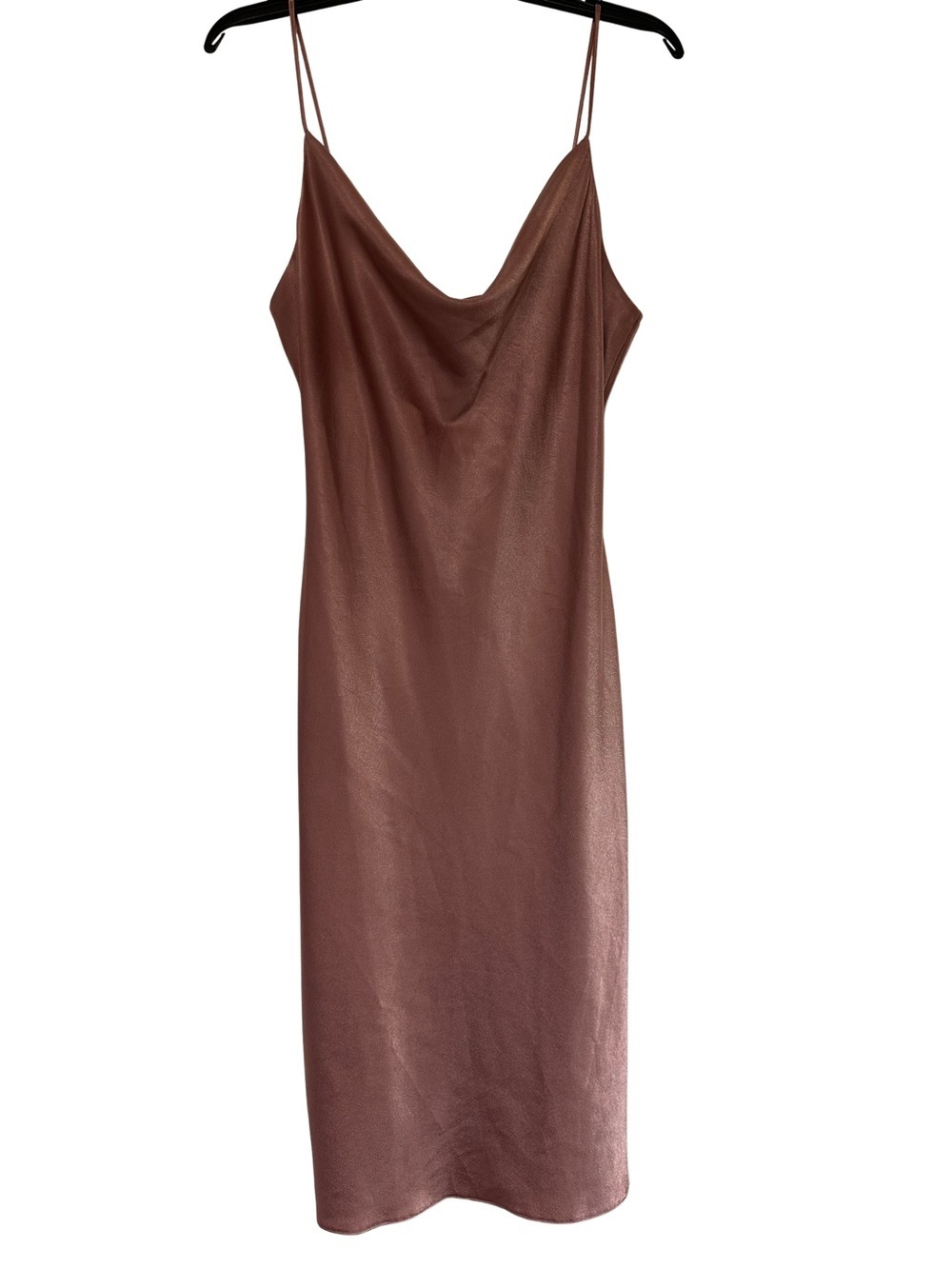 River Island Satin Slip Dress Mauve Pink Cowl Neck Spaghetti Strap Midi Size 12